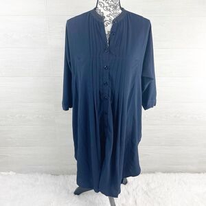 Byron Lars Beauty Mark Pleated Button Down Pintuck Shift Midi Dresss